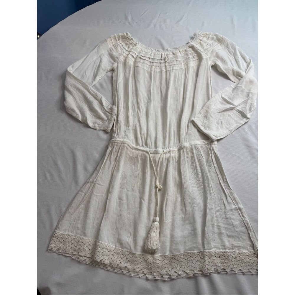 NWT Lagaci White Boho Peasant Lace Trim Dress Size Small New